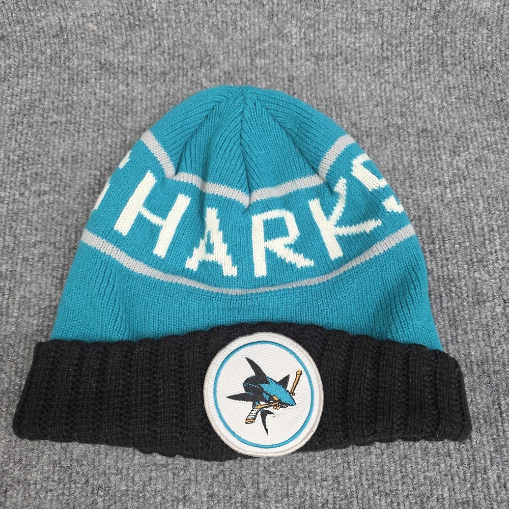 San Jose Sharks Hat Beanie One Size Blue Black NHL Hockey Mitchell Ness 2013 Men